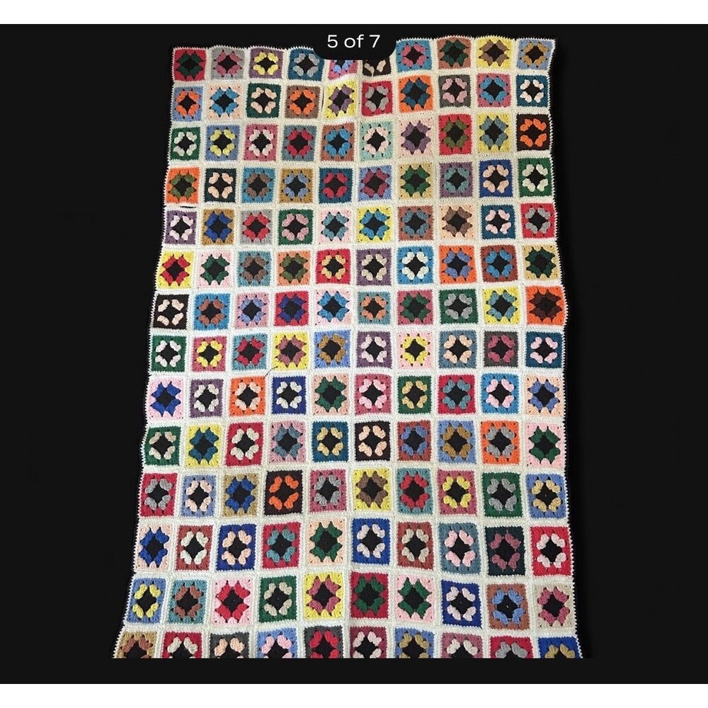 Handmade Crochet Granny Square Afghan Blanket Multicolor 45x60 Boho Throw